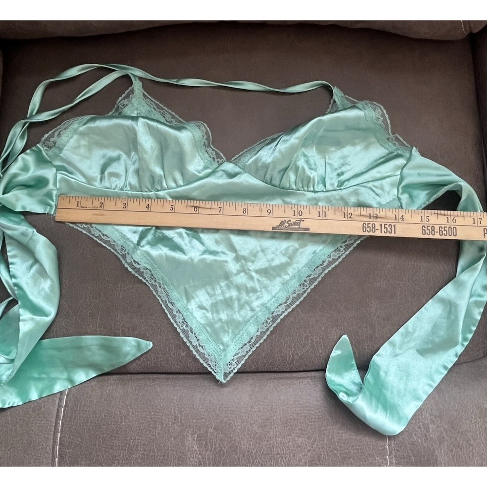 Shein Green Top Women S Lace Satin Cropped Fairy‎ Hippie Boho Cottagecore Beachy - Picture 5 of 5